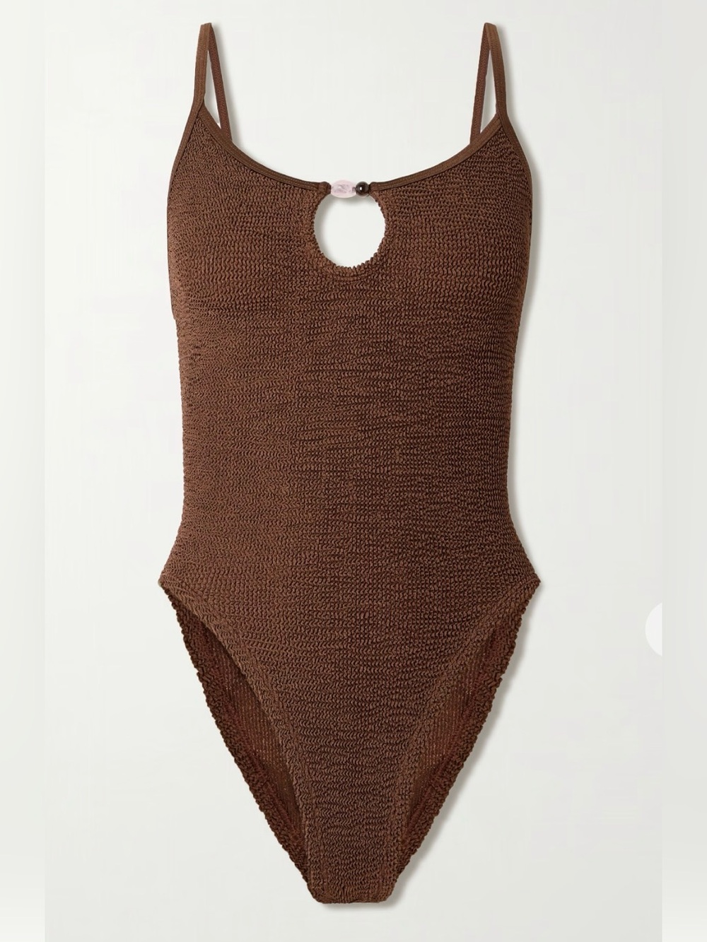 Hunza G Brown Textured One-Piece Swimsuit with Front Keyhole